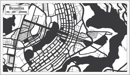 Brasilia Brazil City Map in Black and White Color in Retro Style. Outline Map.