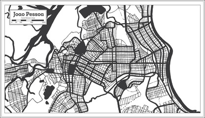 Joao Pessoa Brazil City Map in Black and White Color in Retro Style. Outline Map.