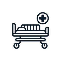 Hospital bed outline icons. Vector illustration. Editable stroke. Isolated icon suitable for web, infographics, interface and apps.