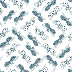 Fototapeta premium Vector white blue ladybug seamless pattern print background.