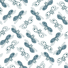 Vector white blue ladybug seamless pattern print background.