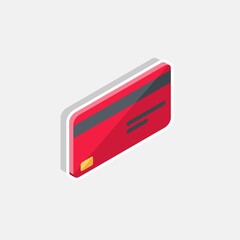 Credit card Red right view - White Stroke+Shadow icon vector isometric. Flat style vector illustration.