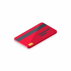 Credit card Red right view - Shadow icon vector isometric. Flat style vector illustration.