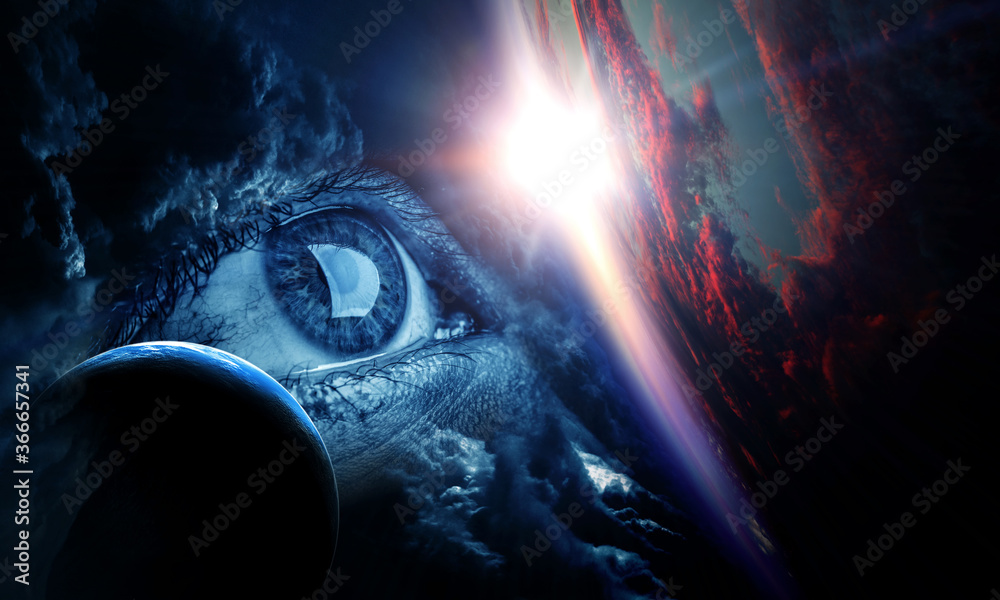 Poster Human eye and space. Elements of this image furnished by NASA.