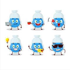 Blue potion cartoon character with various types of business emoticons