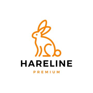 rabbit hare bunny line outline logo vector icon illustration