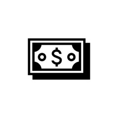 Money icon in black flat glyph, filled style isolated on white background