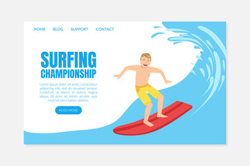Surfing Championship Landing Page Template in Vector