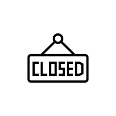 closed shop icon, close store icon, close hanging board icon  in black line style icon, style isolated on white background