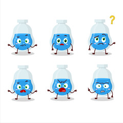 Cartoon character of blue potion with what expression