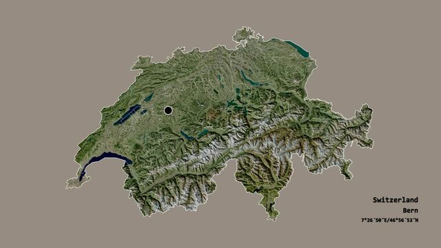 Ticino, canton of Switzerland, with its capital, localized, outlined and zoomed with informative overlays on a satellite map in the Stereographic projection. Animation 3D