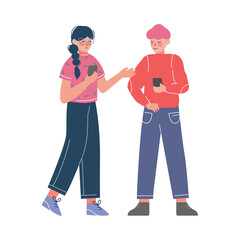 Young People Drinking Coffee and Talking to Each Other, Meeting of Friends or Colleagues Vector Illustration on White Background