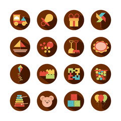 toy object for small children to play, block and flat style cartoon icons set
