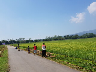 Indonesian Children Playing Kites