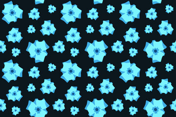 Fototapeta na wymiar blue floral seamless pattern, bright light blue flowers wallpaper, tropical background, vector illustration