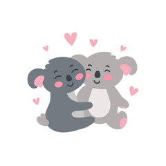 Koala family set. Happy koala children hugging each other. Vector illustration in cute flat style