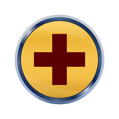 Plus icon super yellow round button illustration