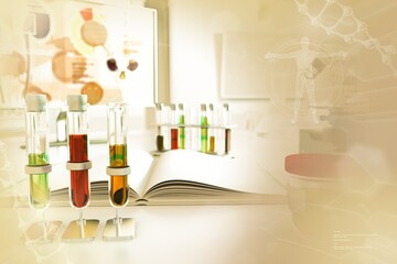Urine sample test for crystals or infection - proofs in modern biotechnology university facility, medical 3D illustration