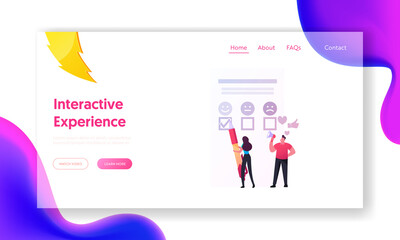 Customer Characters User Experience, Review and Rating Landing Page Template. Client Leave Feedback, Evaluate Service