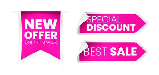 High Quality Sale Pink Tags Vector Collection . Isolated Vector Elements