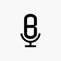 initial podcast logo monogram with microphone shape
