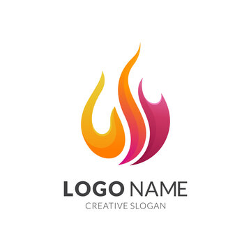fire logo design, modern 3d logo style in gradient red and yellow color