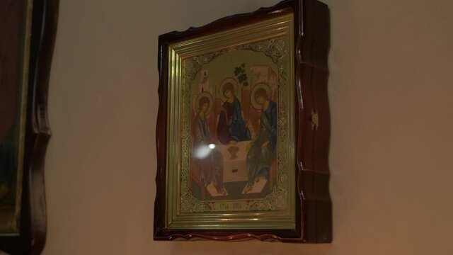 Holy Trinity icon orthodox church interior slow motion