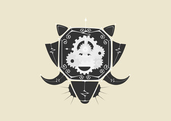 Illustration of octagon clock in geometric steampunk style. (Dark Gray & White)