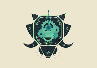 Illustration of octagon clock in geometric abstract art style. (Dark Blue & Mint Green)
