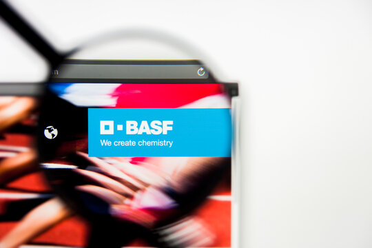 New York, New York State, USA - 18 June 2019: Illustrative Editorial of BASF India website homepage. BASF India logo visible on display screen.