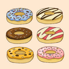 Set of cartoon colourful donuts