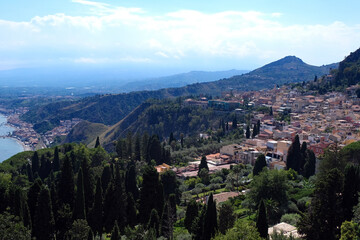 Fototapeta na wymiar View of Taormina from the Greek Theater
