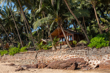 Wooden bungalows on Colva Beach