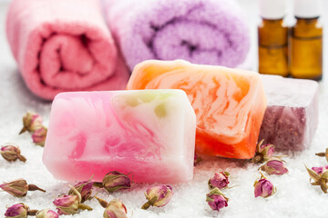 Obraz na płótnie Canvas Natural organic handmade herbal soap. Spa treatments and skin care concept