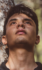 Fototapeta premium Portrait of man in the woods