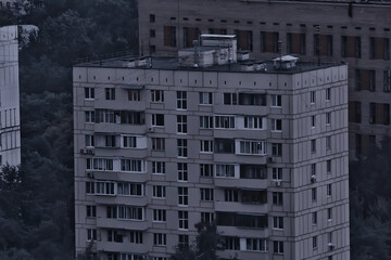 Moscow gloomy view of the city from above, smok ecology city view © kichigin19