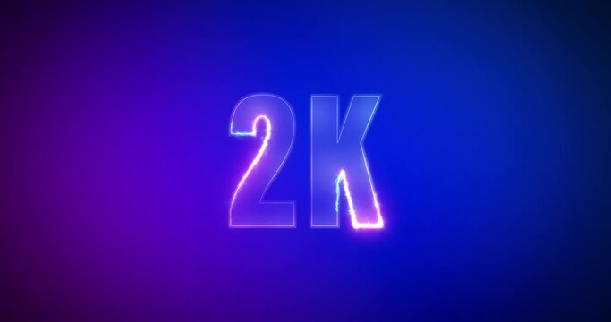 2K, 2000. Electric lightning words. Burning Logo on purple blue background. High quality 4k footage