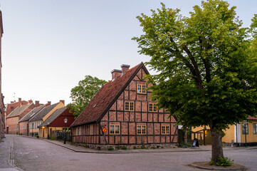 Halftimbered house and empty streets during Covid-19 quarantine in Lund, Sweden
