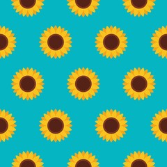 Vector seamless pattern with yellow sunflowers on a blue background. Floral bright print