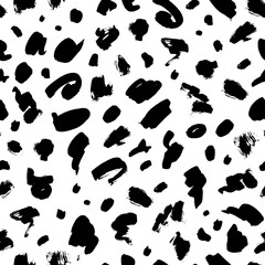 Naklejka na ściany i meble Polka dot grunge seamless vector pattern. Circle brushstrokes and rounded shapes. Hand drawn abstract ink background. Smears, circles, dots, splotches, blobs. Abstract wallpaper design, textile print