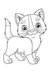 Cartoon kitten coloring page. Black and white outline illustration