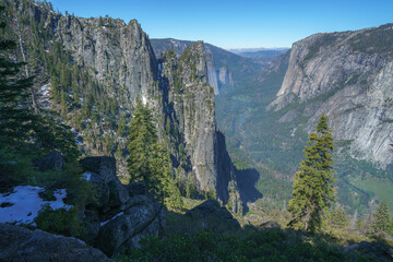 hiking the four mile trail in yosemite national park in california, usa