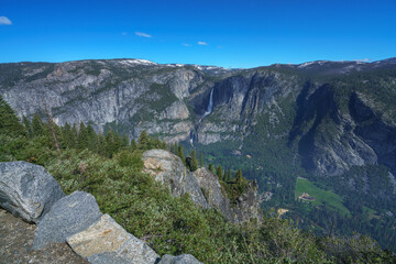 hiking the four mile trail in the yosemite national park in california, usa