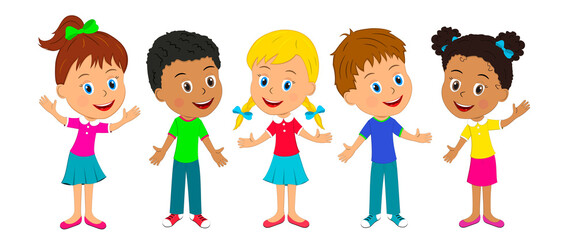 kids,group of little boys and girls are standing together,illustration,vector