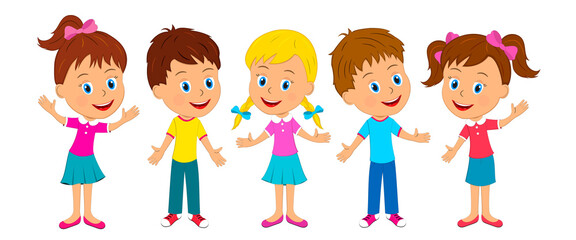 kids,group of little boys and girls are standing together,illustration,vector
