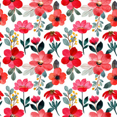 seamless pattern with watercolor flower, red flower for fashion, fabric, background, wallpaper, decoration etc.