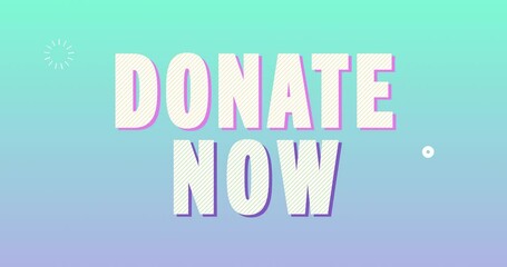 Donate now Logotype. Smooth Text Animation on colorful background. High quality 4K footage