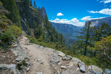 hiking the four mile trail in yosemite national park in california, usa
