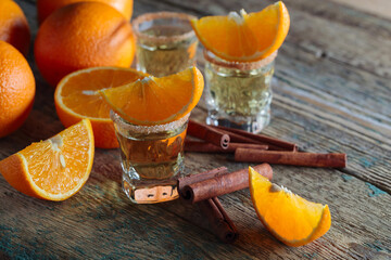 Tequila with orange and cinnamon.