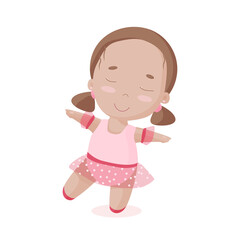 Cute little ballerina in pink tutu skirt.